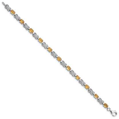 7 Inch Sterling Silver Rhodium-Plated Citrine Bracelet