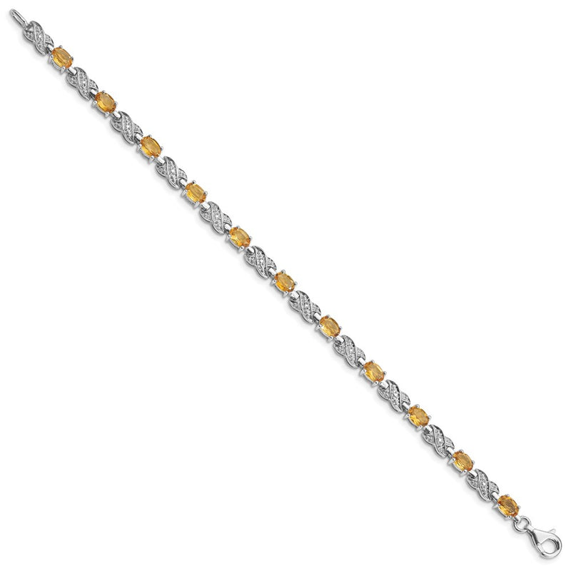7 Inch Sterling Silver Rhodium-Plated Citrine Bracelet
