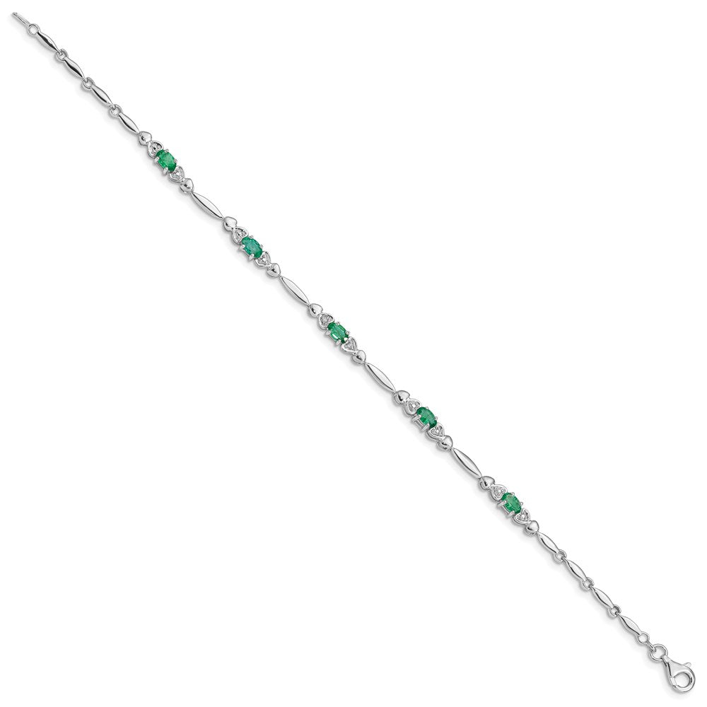 7 Inch Sterling Silver Rhodium-Plated Emerald And Diamond Bracelet