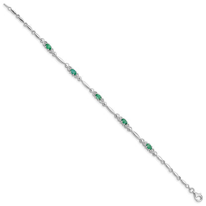 7 Inch Sterling Silver Rhodium-Plated Emerald And Diamond Bracelet