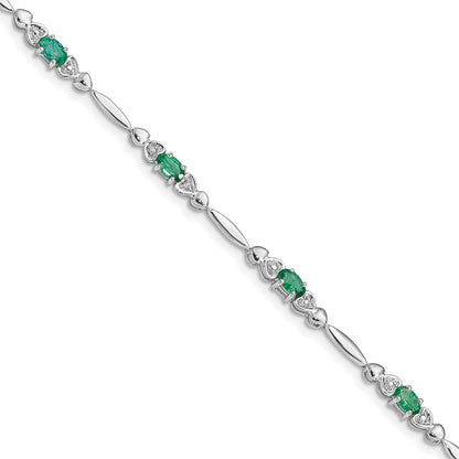 7 Inch Sterling Silver Rhodium-Plated Emerald And Diamond Bracelet