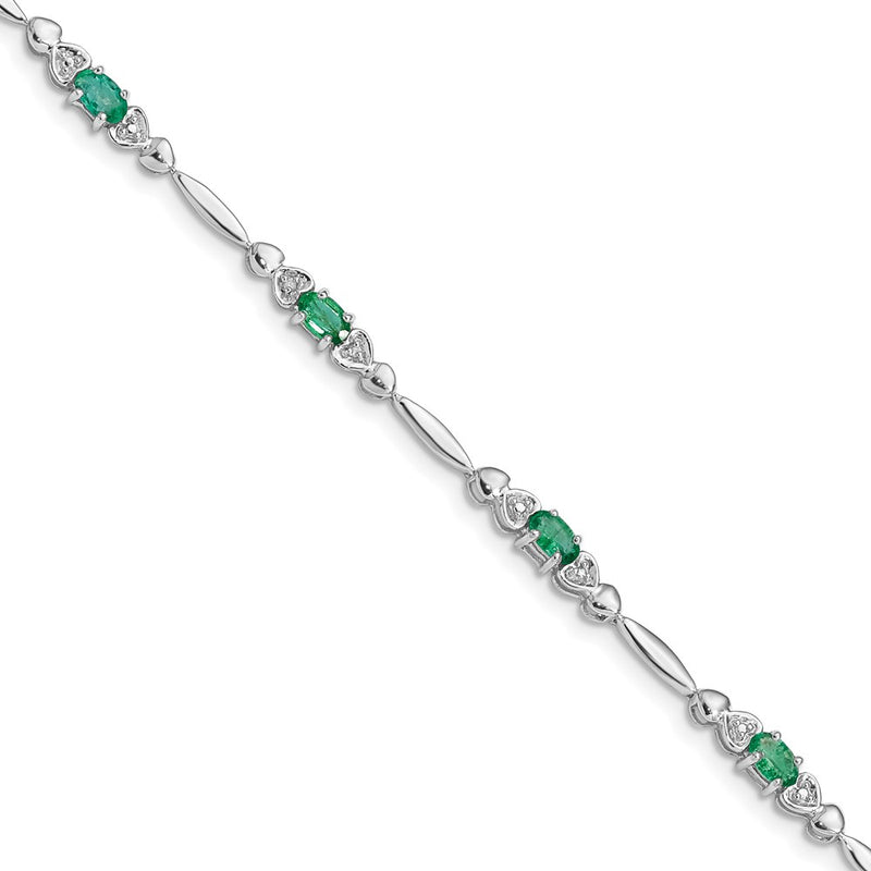 7 Inch Sterling Silver Rhodium-Plated Emerald And Diamond Bracelet
