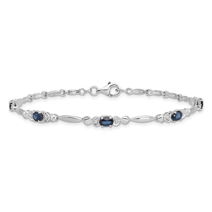 7 Inch Sterling Silver Rhodium-Plated Sapphire And Diamond Bracelet