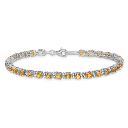 7 Inch Sterling Silver Rhodium-Plated Citrine And Diamond Bracelet