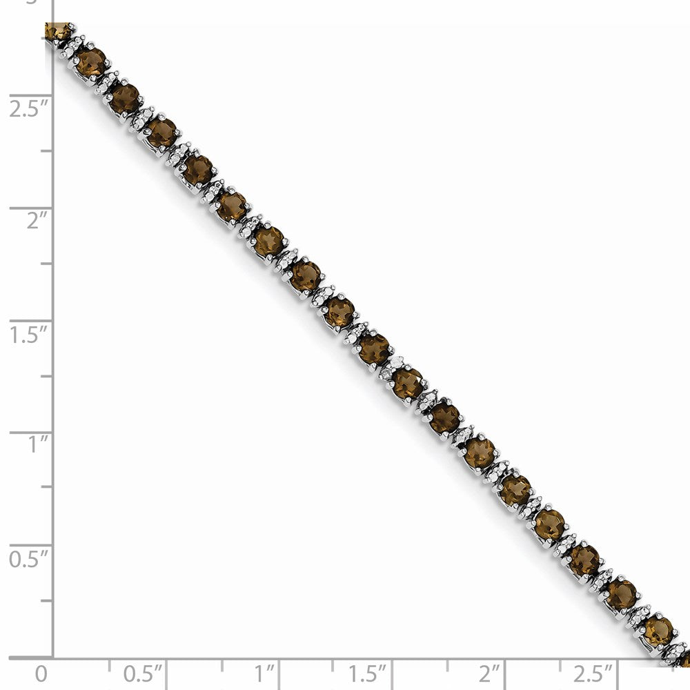 7 Inch Sterling Silver Rhodium-Plated Smoky Quartz And Diamond Bracelet