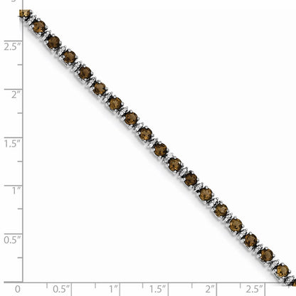 7 Inch Sterling Silver Rhodium-Plated Smoky Quartz And Diamond Bracelet