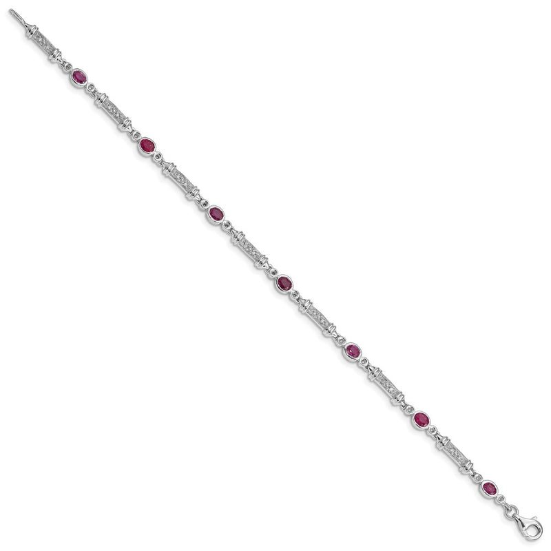 7 Inch Sterling Silver Rhodium-Plated Composite Ruby And Diamond Bracelet
