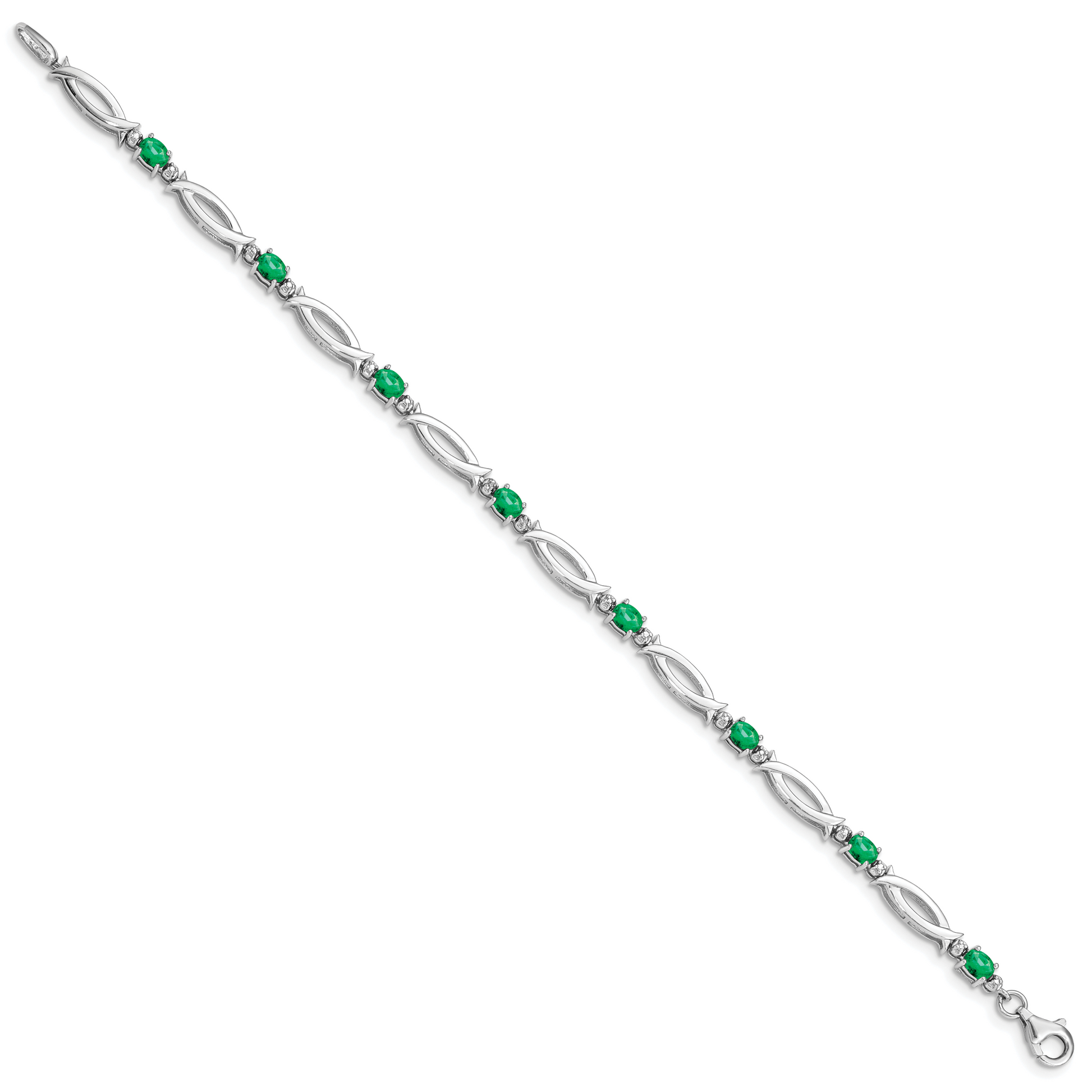 7 Inch Sterling Silver Rhodium-Plated Emerald And Diamond Bracelet