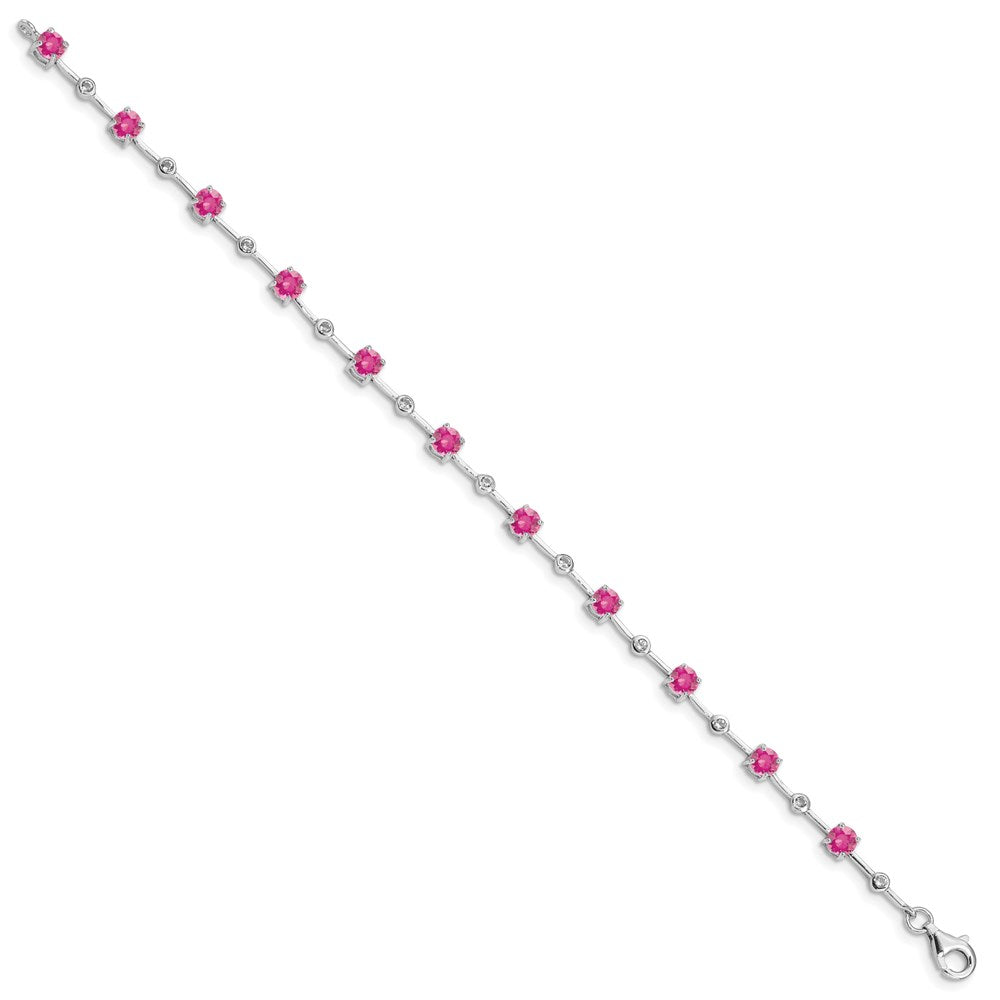 7 Inch Sterling Silver Rhodium-Plated Pink Tourmaline Bracelet