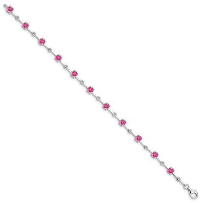 7 Inch Sterling Silver Rhodium-Plated Pink Tourmaline Bracelet