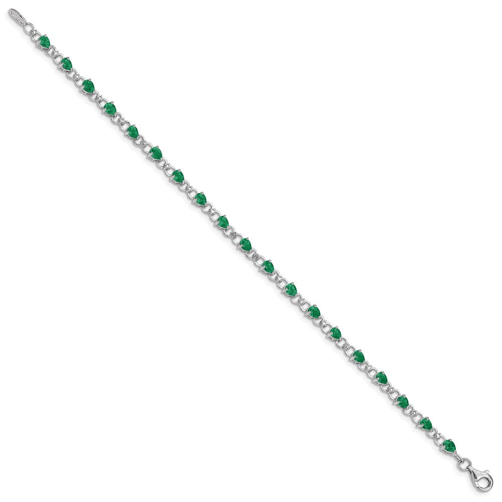 7 Inch Sterling Silver Rhodium-Plated Emerald And Diamond Bracelet