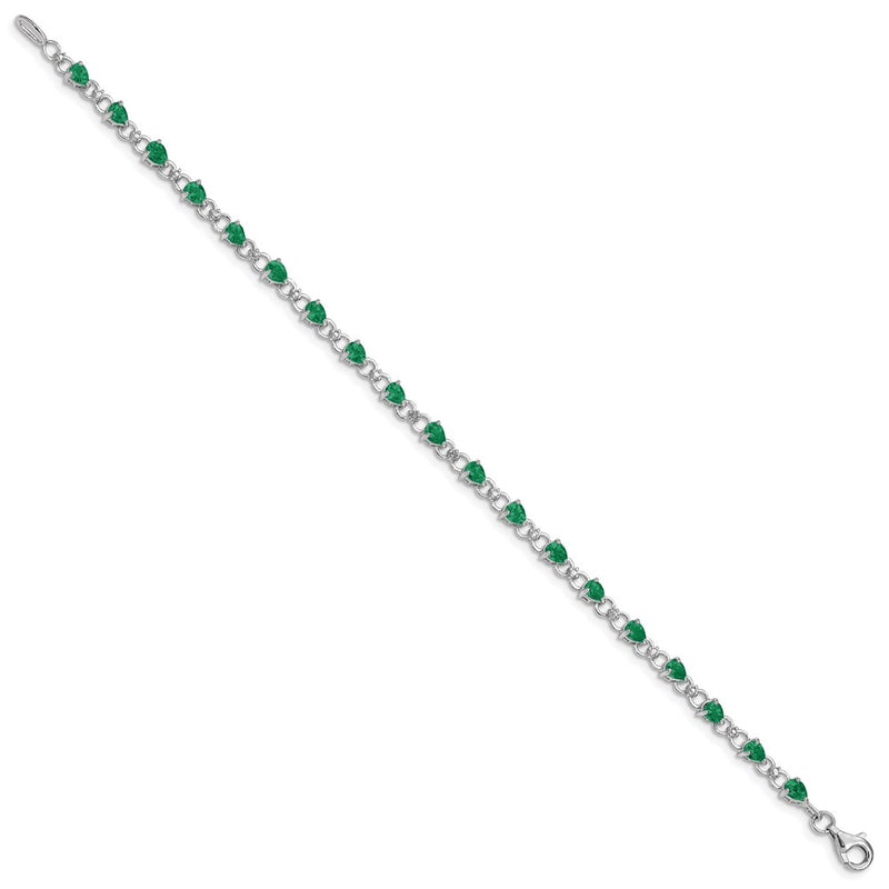 7 Inch Sterling Silver Rhodium-Plated Emerald And Diamond Bracelet