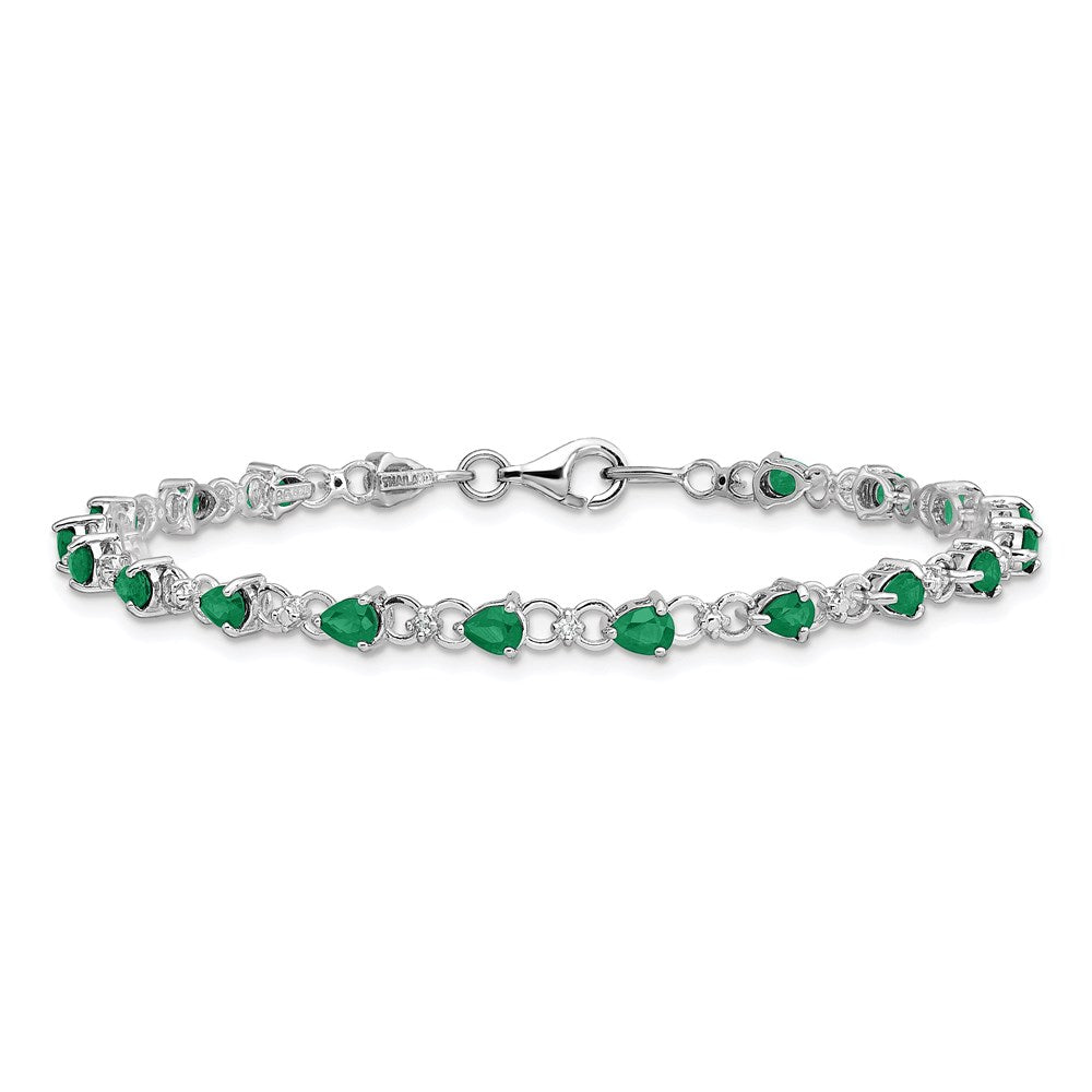 7 Inch Sterling Silver Rhodium-Plated Emerald And Diamond Bracelet