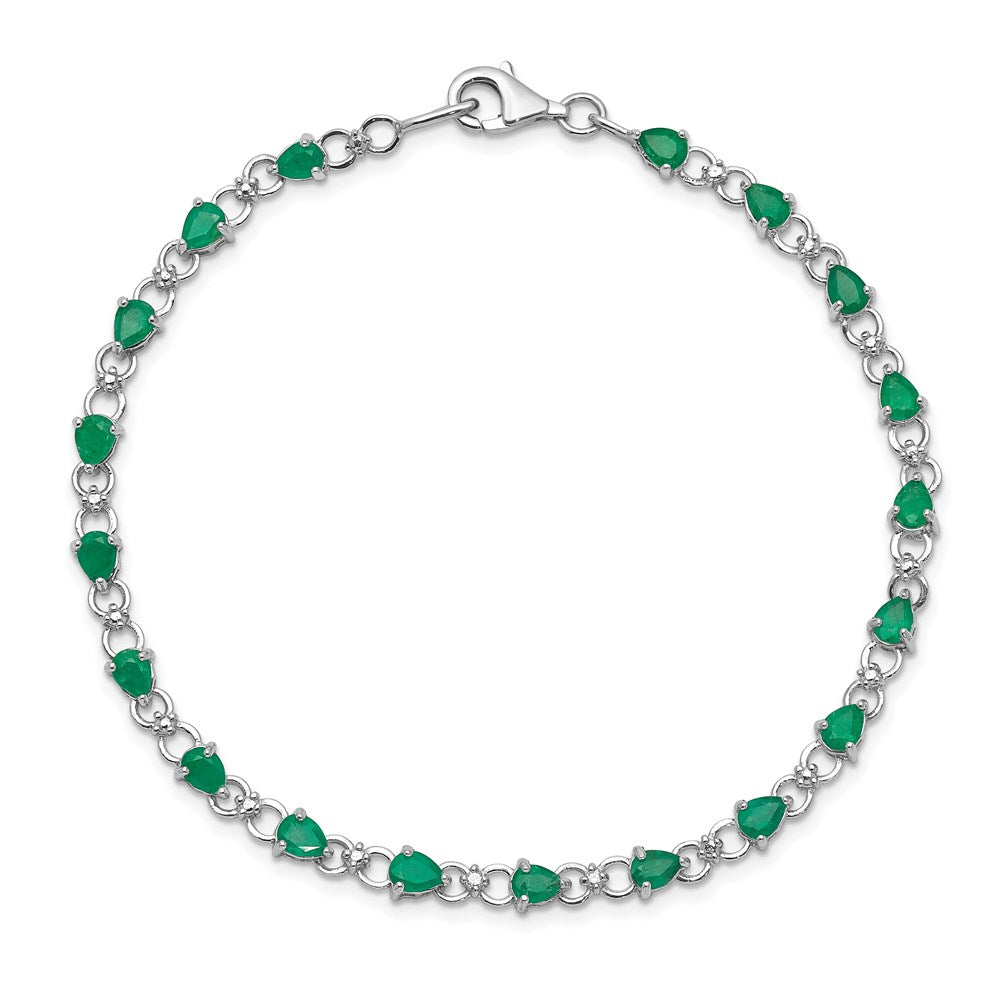 7 Inch Sterling Silver Rhodium-Plated Emerald And Diamond Bracelet