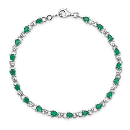 7 Inch Sterling Silver Rhodium-Plated Emerald And Diamond Bracelet