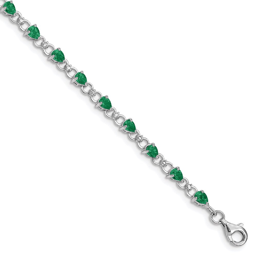 7 Inch Sterling Silver Rhodium-Plated Emerald And Diamond Bracelet