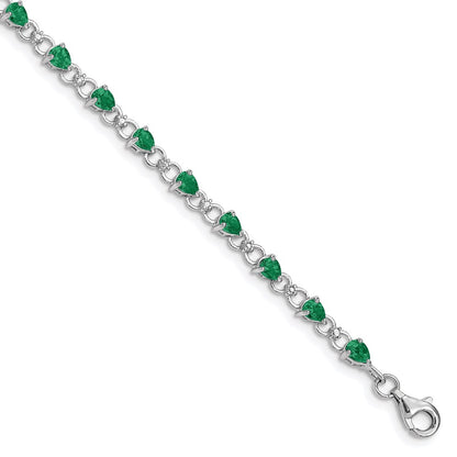 7 Inch Sterling Silver Rhodium-Plated Emerald And Diamond Bracelet