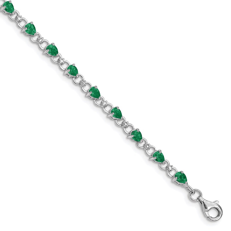 7 Inch Sterling Silver Rhodium-Plated Emerald And Diamond Bracelet