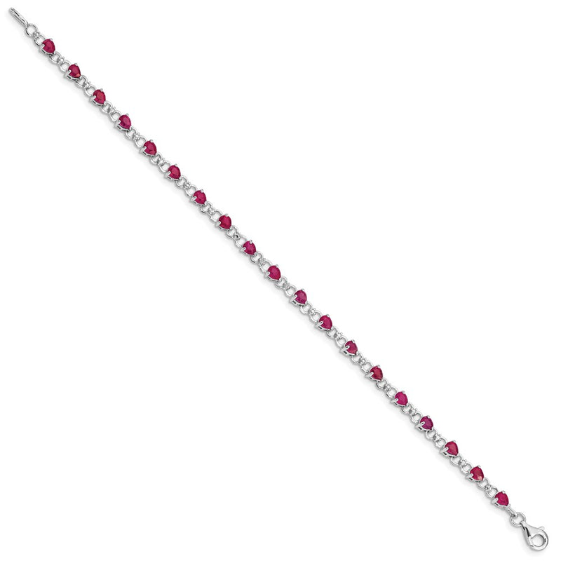7 Inch Sterling Silver Rhodium-Plated Composite Ruby And Diamond Bracelet