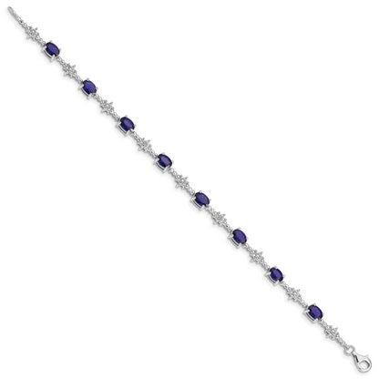 7 Inch Sterling Silver Rhodium-Plated Sapphire And Diamond Bracelet
