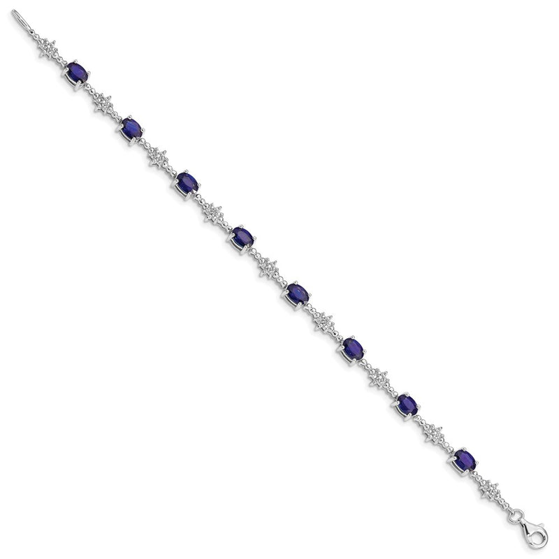 7 Inch Sterling Silver Rhodium-Plated Sapphire And Diamond Bracelet