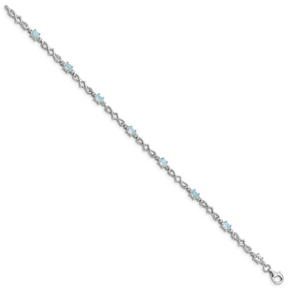 7 Inch Sterling Silver Rhodium-Plated Aquamarine And Diamond Bracelet