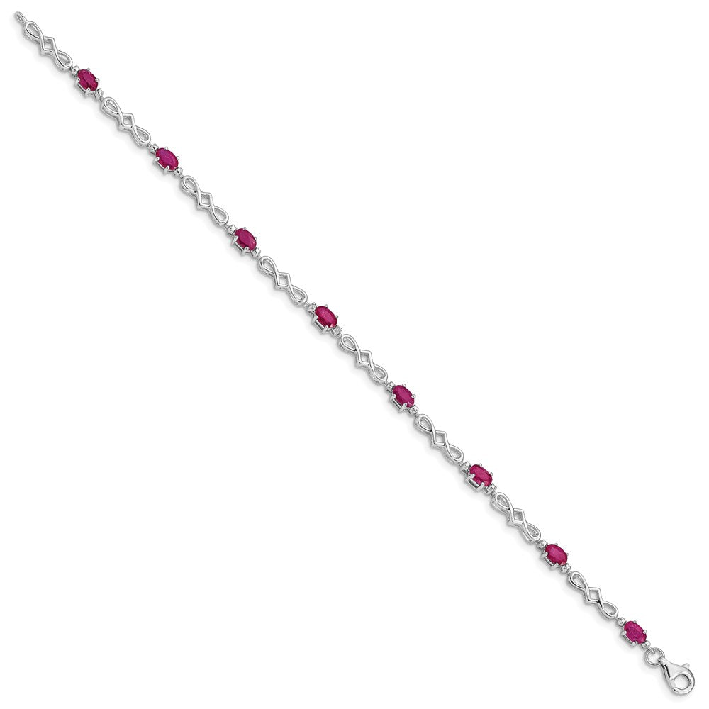 Sterling Silver Rhodium-Plated Composite Ruby and Diamond Bracelet