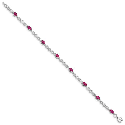 Sterling Silver Rhodium-Plated Composite Ruby and Diamond Bracelet