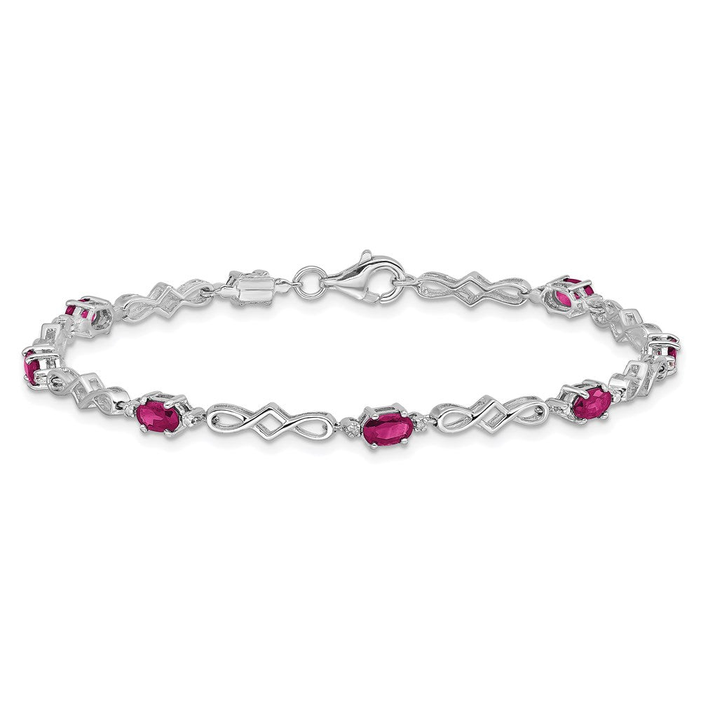 Sterling Silver Rhodium-Plated Composite Ruby and Diamond Bracelet