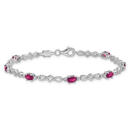 Sterling Silver Rhodium-Plated Composite Ruby and Diamond Bracelet