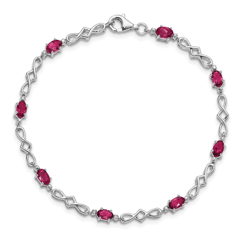 Sterling Silver Rhodium-Plated Composite Ruby and Diamond Bracelet