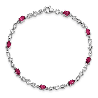Sterling Silver Rhodium-Plated Composite Ruby and Diamond Bracelet