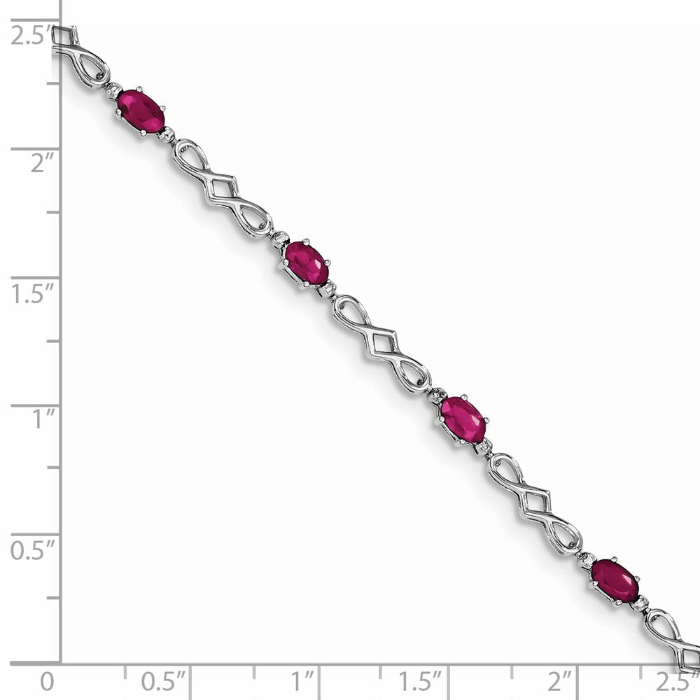 Sterling Silver Rhodium-Plated Composite Ruby and Diamond Bracelet