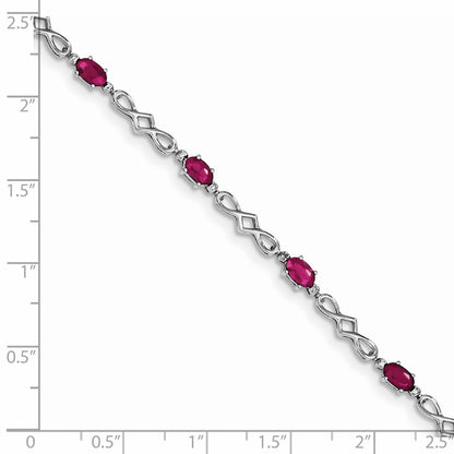 Sterling Silver Rhodium-Plated Composite Ruby and Diamond Bracelet