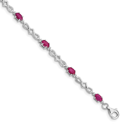 Sterling Silver Rhodium-Plated Composite Ruby and Diamond Bracelet
