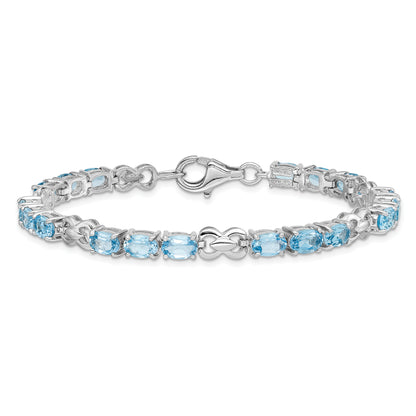 7 Inch Sterling Silver Rhodium-Plated Blue Topaz Bracelet