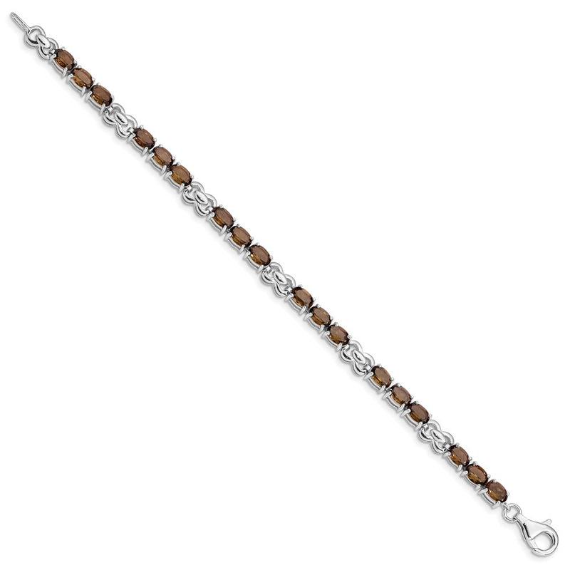 7 Inch Sterling Silver Rhodium-Plated Smoky Quartz Bracelet