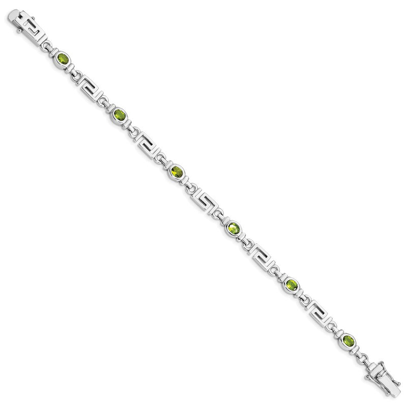 7 Inch Sterling Silver Rhodium-Plated Peridot Bracelet