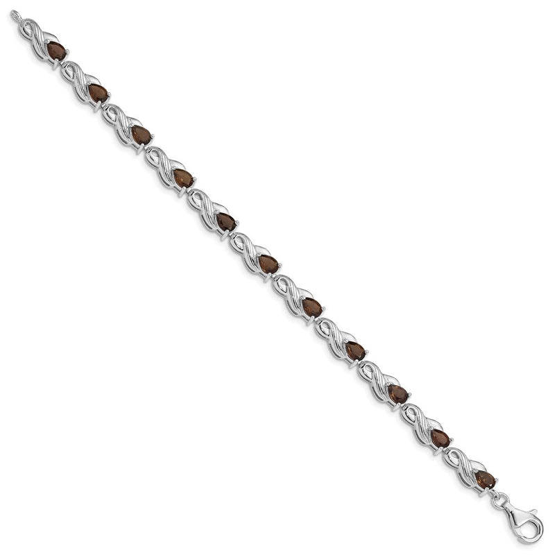 7 Inch Sterling Silver Rhodium-Plated Smoky Quartz Bracelet