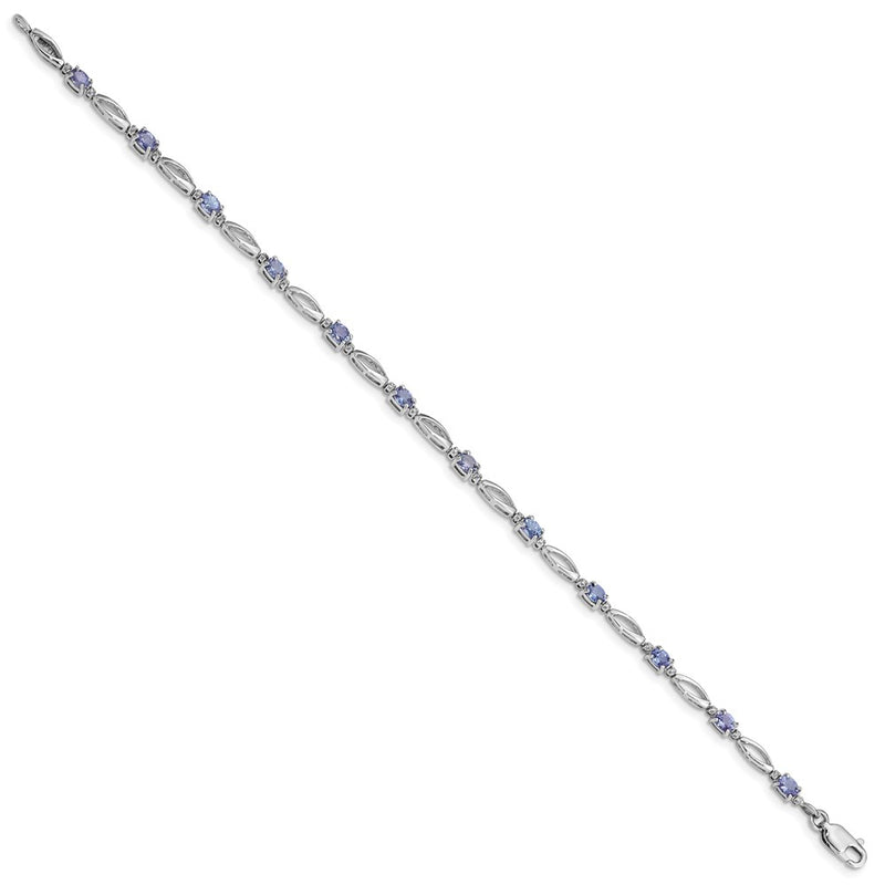 7.75 Inch Sterling Silver Rhodium Plated Diamond And Tanzanite Bracelet