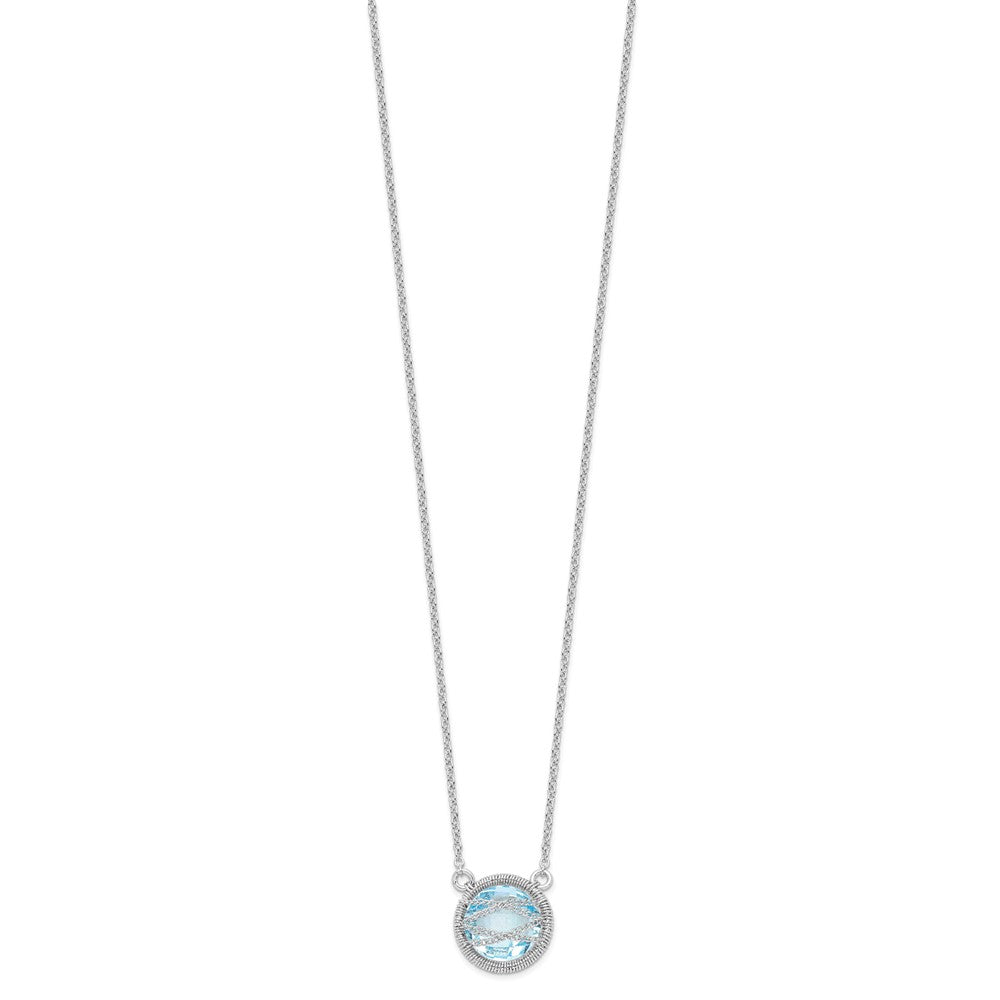 Sterling Silver Rhodium-Plated Blue Topaz W/1.5In Ext 18In Necklace