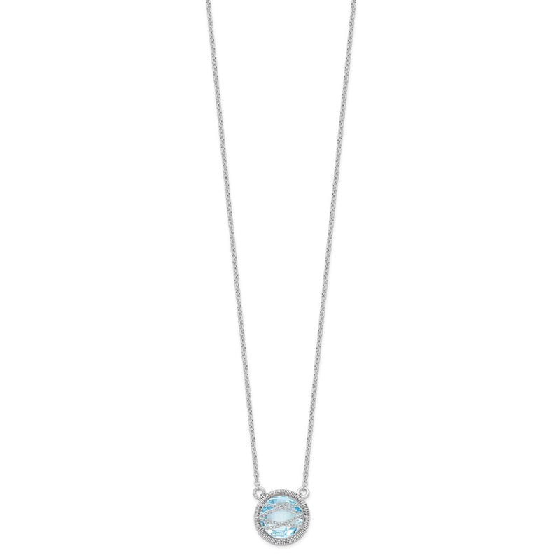 Sterling Silver Rhodium-Plated Blue Topaz W/1.5In Ext 18In Necklace