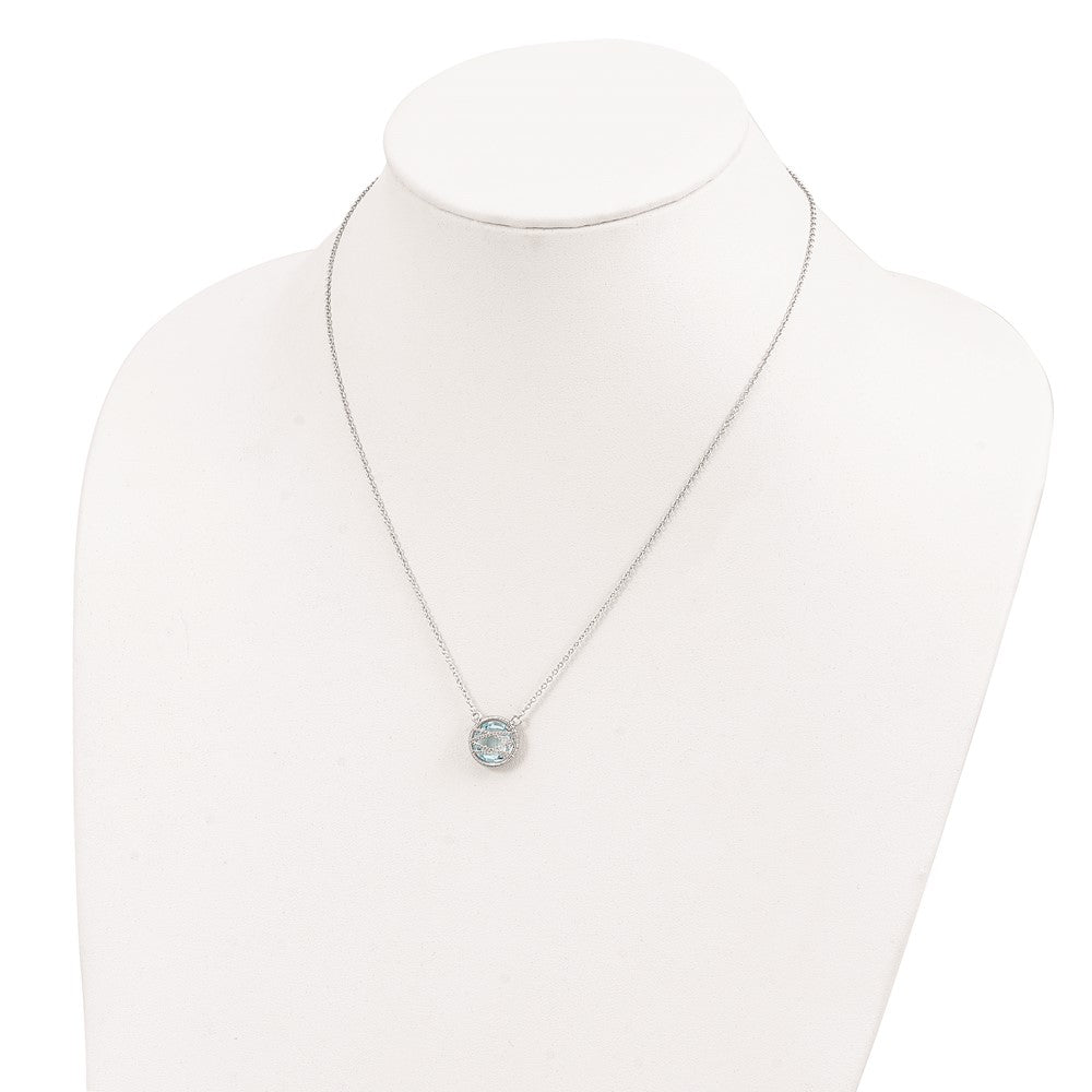 Sterling Silver Rhodium-Plated Blue Topaz W/1.5In Ext 18In Necklace