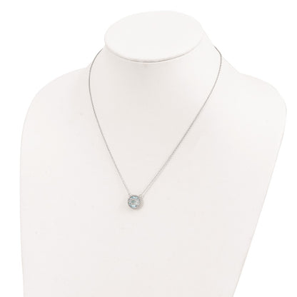 Sterling Silver Rhodium-Plated Blue Topaz W/1.5In Ext 18In Necklace