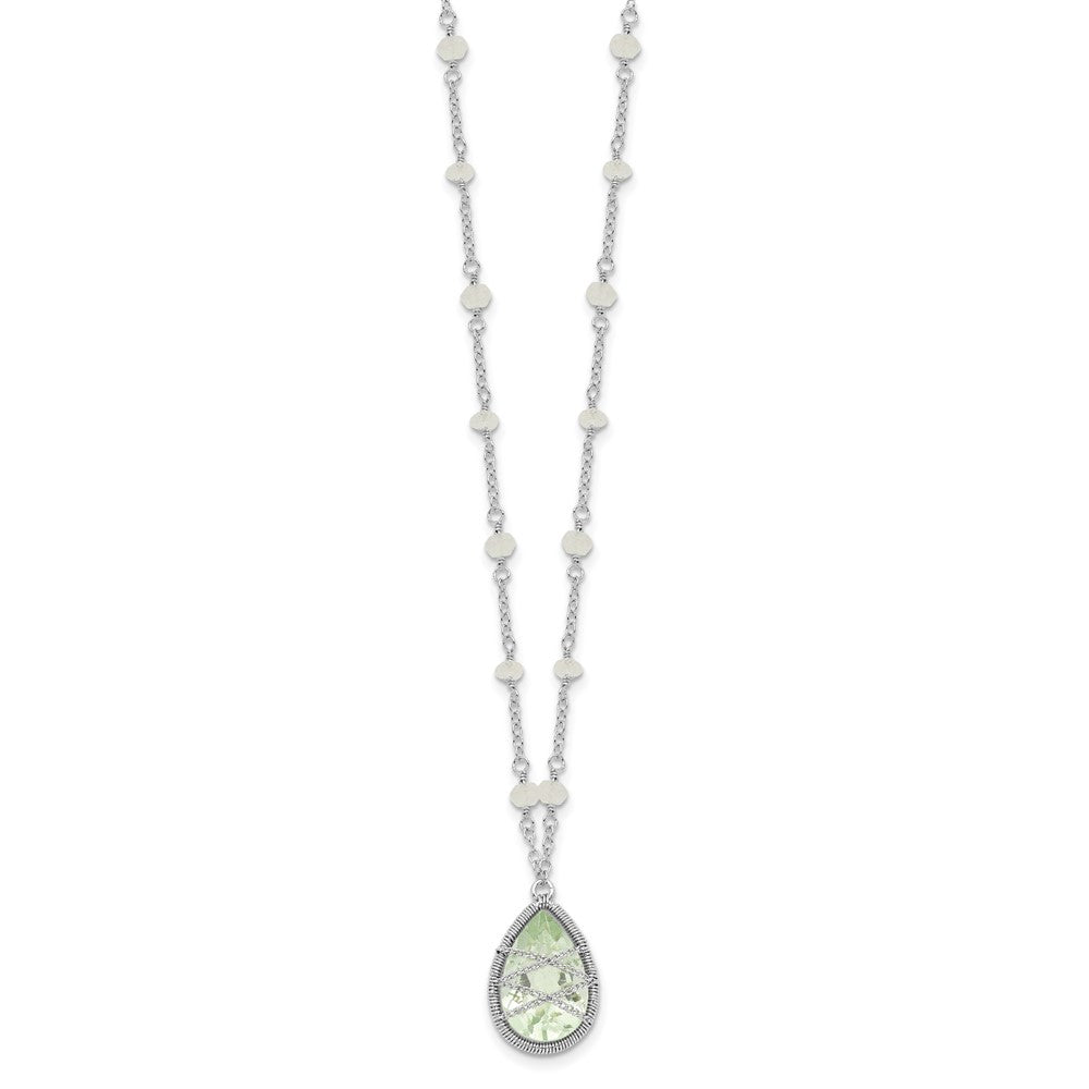 Sterling Silver Rhodium Green Quartz & Rnbow Moonstone 18In Necklace