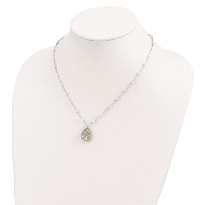Sterling Silver Rhodium Green Quartz & Rnbow Moonstone 18In Necklace