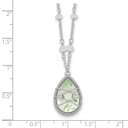Sterling Silver Rhodium Green Quartz & Rnbow Moonstone 18In Necklace