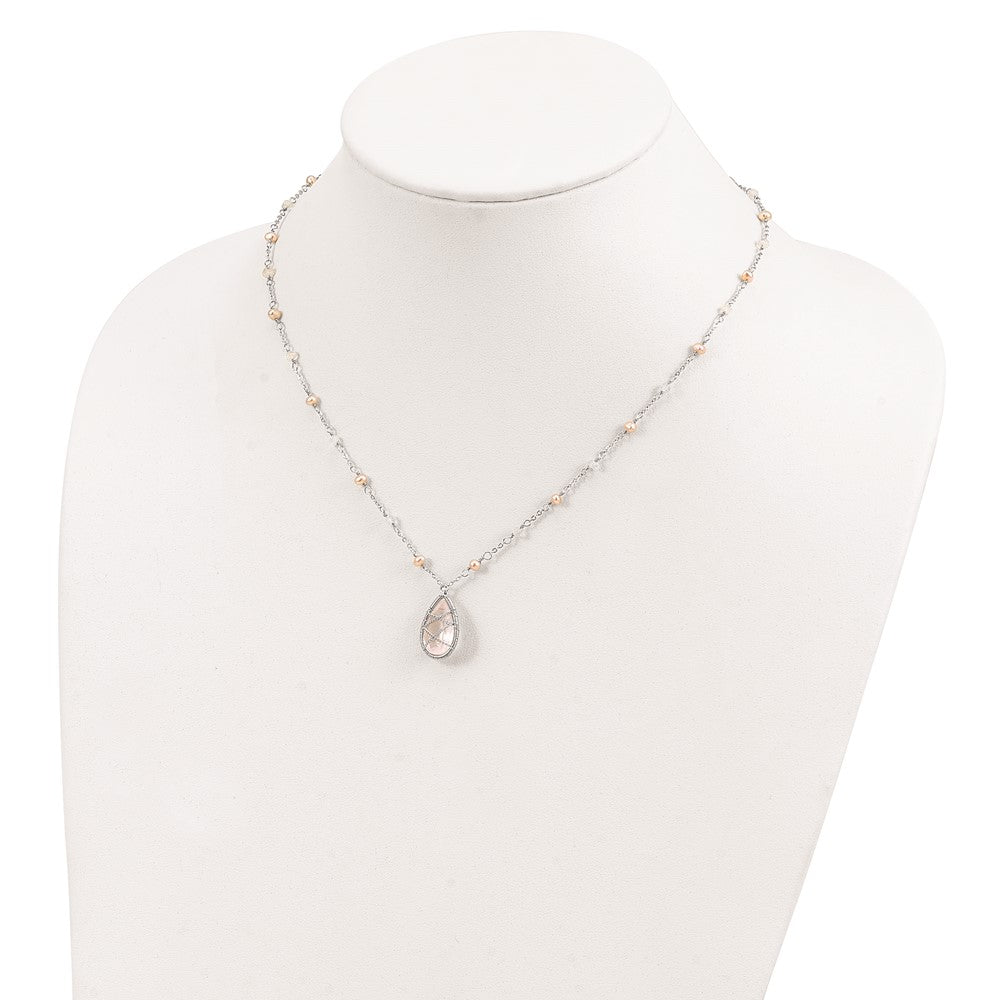Sterling Silver Rhodium 18In Rose Quartz & Fw Cltrd Pearl W/1.5 Necklace