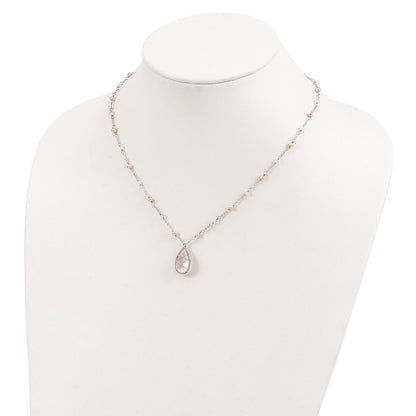 Sterling Silver Rhodium 18In Rose Quartz & Fw Cltrd Pearl W/1.5 Necklace