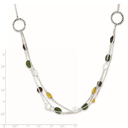 Sterling Silver Antiqued Brown/Green/Yellow Cz 18In. Necklace